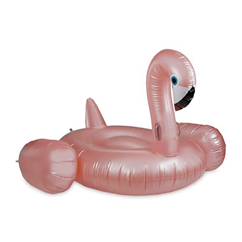 Relaxdays Nadmuchiwany flaming XXL, wyspa do basenu i morza, 2 uchwyty, przekątna 185 cm, ogromny flaming kąpielowy, różowy
