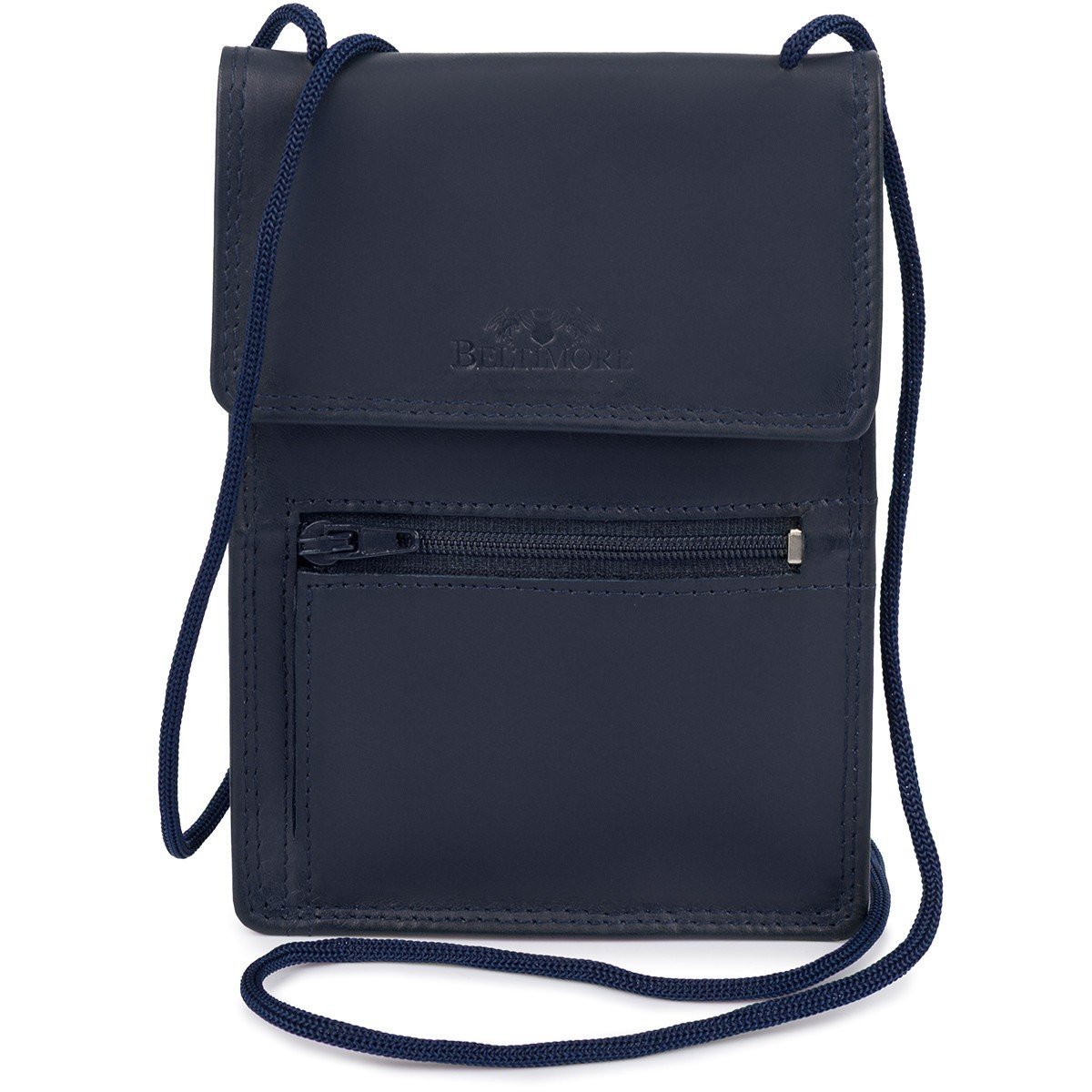 ETUI saszetka PASZPORTÓWKA na szyję dokumenty skórzana podróżna granatowa Beltimore D78