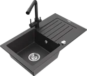 Zlewozmywaki z baterią - Mexen Pablo zlewozmywak granitowy 1-komorowy z ociekaczem i baterią kuchenną Duero, czarny nakrapiany - 6510-76-671600-70 - miniaturka - grafika 1