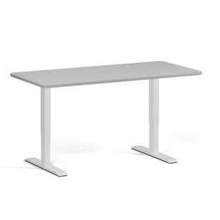 Stół z regulacją wysokości, 2 silniki, 745 - 1215 mm, zaokrąglone narożniki, blat 1600 x 800 mm, podstawa biała, szary - Stoły i stoliki do biura - miniaturka - grafika 1