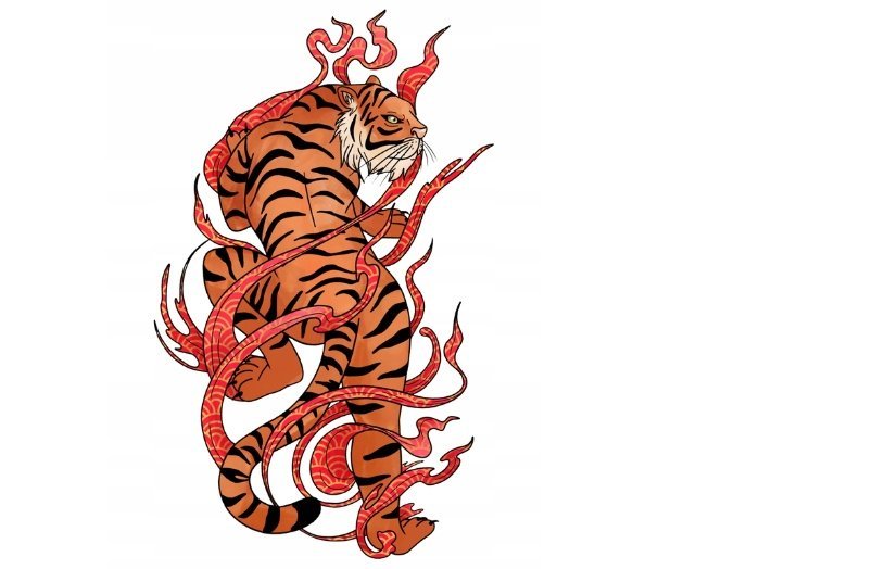 Naklejka Uv Wypukła Ozdobna DTF UV Aplikacja Japoński Tygrys Tiger 1