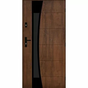 Drzwi zewnętrzne stalowe wejściowe Lyon Black orzechowe 80 prawe Pantor - Drzwi zewnętrzne - miniaturka - grafika 1