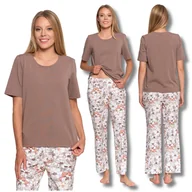 Piżamy damskie - PIŻAMA DAMSKA DWUCZĘŚCIOWA MORAJ KRÓTKI RĘKAW SZEROKIE SPODNIE KWIATKI S - miniaturka - grafika 1