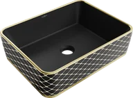 Umywalki - Mexen Catia umywalka nablatowa 48 x 37 cm, czarna mat/złota wzór kratka - 21314879 - miniaturka - grafika 1