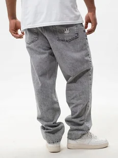 SPODNIE BAGGY JEANSOWE Męskie SZEROKIE Szare Jigga Wear MAŁA KORONA M - Spodnie męskie - miniaturka - grafika 1