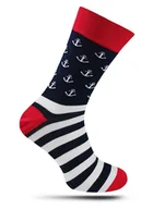 Skarpetki męskie - Skarpetki w Kotwice, Granatowo-Biało-Czerwone, Marinistyczne, Casualowe, Męskie -HIS STORY - His Story - miniaturka - grafika 1