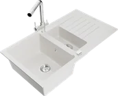 Zlewozmywaki z baterią - Mexen Matias zlewozmywak granitowy 1,5-komorowy z ociekaczem i baterią kuchenną Duero, biały - 6502-20-671600-00 - miniaturka - grafika 1