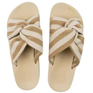 Klapki i japonki damskie - Klapki damskie Flip Flop Wedgy Twist lekkie beżowe w paski-39 - miniaturka - grafika 1