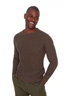 Bluzy męskie - Trendyol Męska bluza z okrągłym dekoltem, gładka, wąska bluza, brązowa, XL, Brązowy - miniaturka - grafika 1