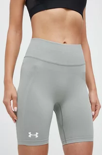 Spodenki damskie - Under Armour szorty treningowe kolor zielony gładkie high waist - grafika 1