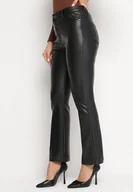 Spodnie damskie - Czarne Spodnie Dzwony z Imitacji Skóry Lurcia - miniaturka - grafika 1