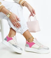 Sneakersy damskie - Biało-różowe sneakersy na grubszej podeszwie Rumai-39 - miniaturka - grafika 1