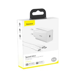Baseus szybka ładowarka sieciowa USB Typ C Power Delivery 18 W 3 A + kabel USB Typ C - Lightning 2,4 A 1 m biały (TZCCFS-X02) - Ładowarki do telefonów - miniaturka - grafika 14
