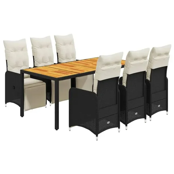 Zestaw bistro ogrodowy z 6 krzesłami i stołem, czarny, rattan PE, 190x90x