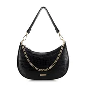 Torebki damskie - Damska torebka bagietka z łańcuszkiem croco czarno - złota - miniaturka - grafika 1