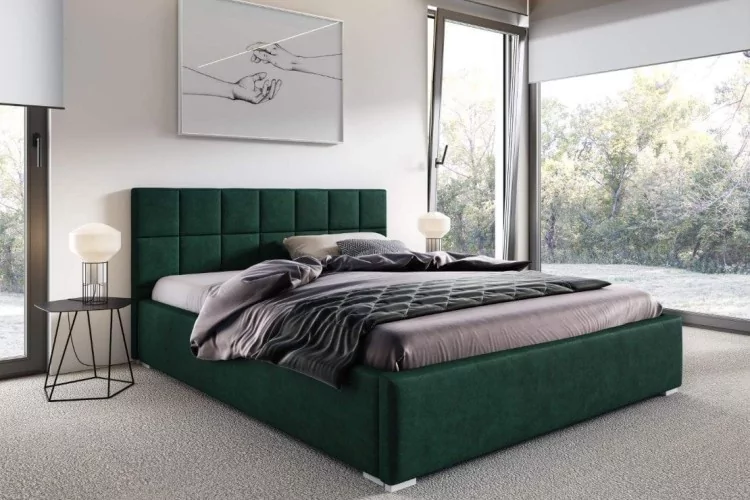 Łóżko tapicerowane pikowane Santiago 140x200 Zielone Metalowy Stelaż