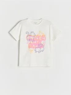 Reserved - Bawełniany t-shirt z nadrukiem - złamana biel - Koszulki dla dziewczynek - miniaturka - grafika 1