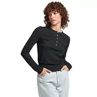 Bluzy damskie - Superdry Studios Henley Damska bluza, Czarny, 34 - miniaturka - grafika 1
