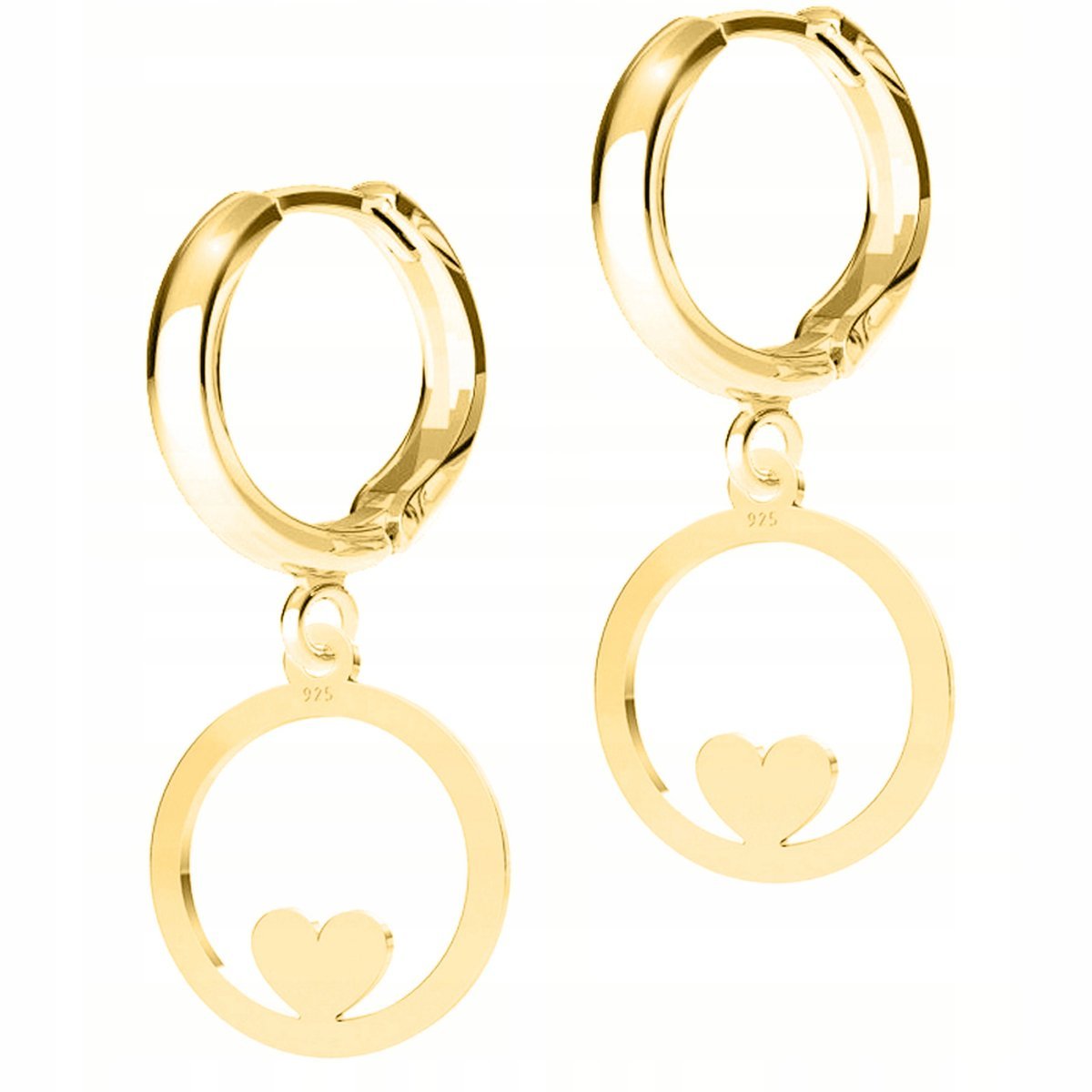 Złote Kolczyki Koło Kółko z Sercem Serduszkiem Serca Miłość SREBRO 925
