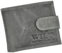 Portfel Męski Skórzany ALWAYS WILD Skóra Licowa Mały Poziomy Z Zapięciem RFID N0035L-CHM/8724 CZARNY 10,5 x 9 x 2 [cm] - Portfele - miniaturka - grafika 1
