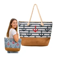 Torebki damskie - TORBA PLAŻOWA NA ZAMEK W PASY MAŁE KOTWICE [ARTYKUŁY PLAŻOWE] - miniaturka - grafika 1