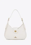 Torebki damskie - Skórzana torebka na ramię z odpinanym paskiem kremowo - złota - miniaturka - grafika 1