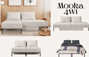 Narożnik, Sofa z funkcją spania, łóżko, szezlong, system wielofunkcyjny MOOKA 4w1, tkanina Velo Beżowy Lewy - Narożniki - miniaturka - grafika 1