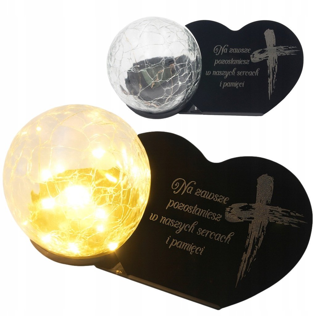 Znicz solarny LED z kulą STATUETKA NA GRÓB wieczny lampion szkło akryl