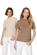 Koszulki i topy damskie - TRENDYOL Damski Basic Standing Collar Knit T-Shirt damski basic regular fit basic stójka dzianina t-shirt, beżowa, beżowy - miniaturka - grafika 1