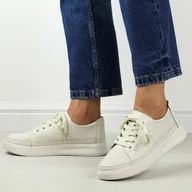 Półbuty damskie - Białe wt/wt ażurowe skórzane półbuty damskie Sergio Leone sp020 - miniaturka - grafika 1