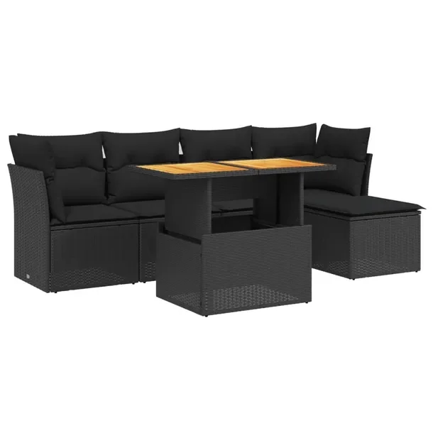 Modułowy zestaw mebli ogrodowych z poduszkami, czarny, rattan PE, 62x62x69