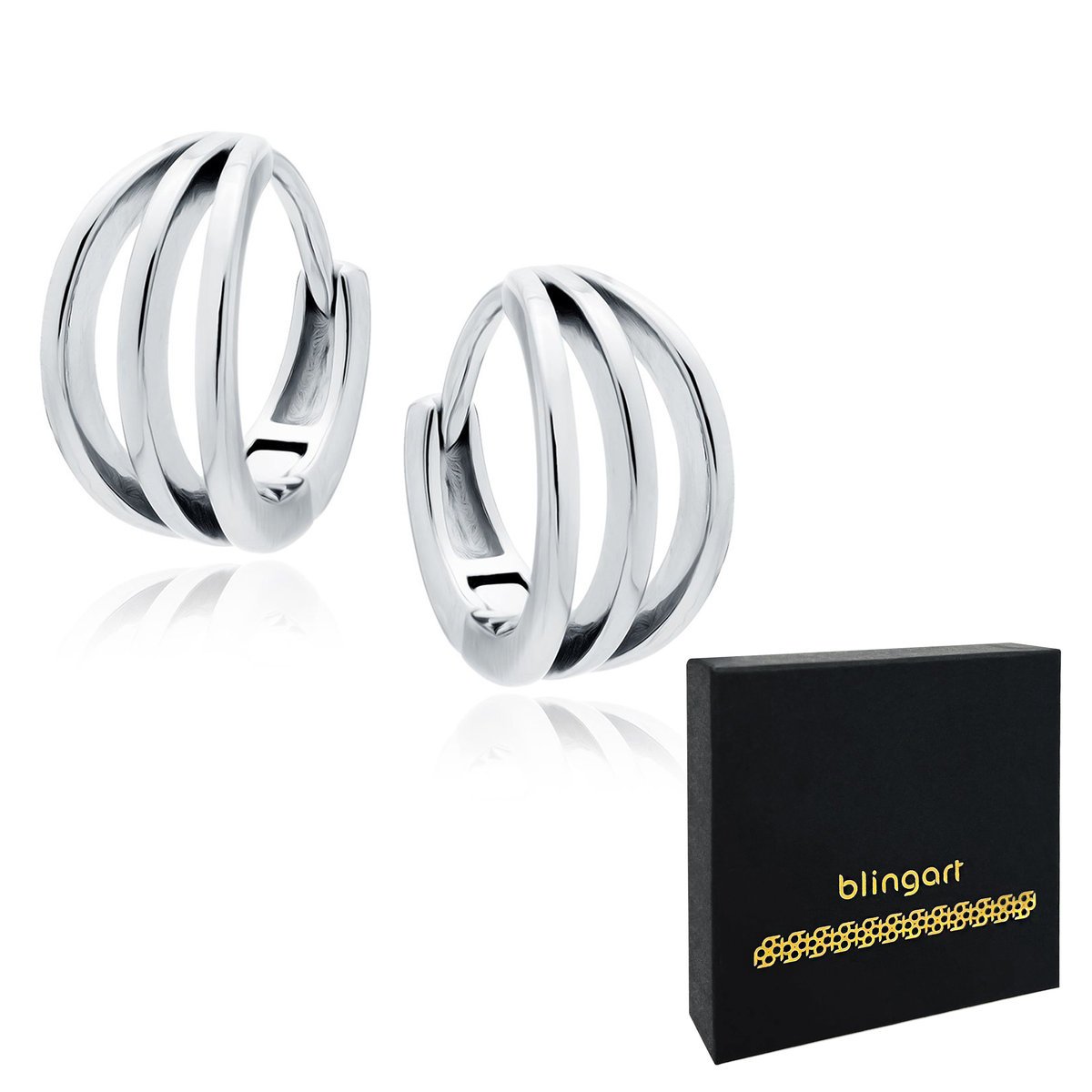 Kolczyki SREBRNE KOŁA KÓŁKA potrójne GŁADKIE SREBRO rodowane