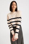 Swetry damskie - Kremowo-czarny sweter w paski - Greenpoint - miniaturka - grafika 1