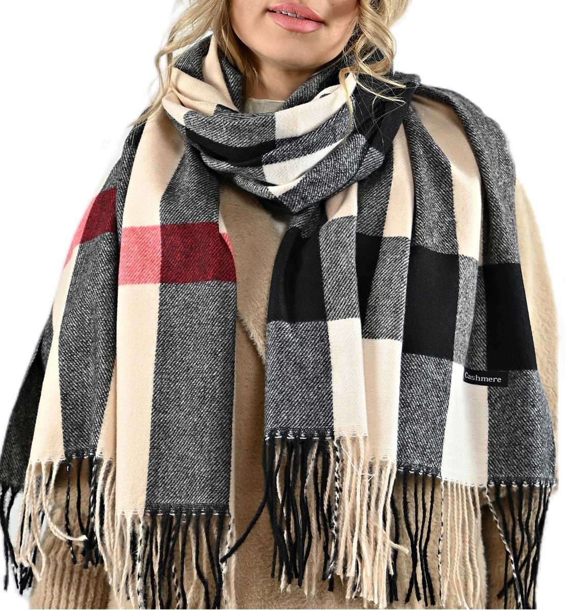 SZAL damski SZALIK duży Ciepły Elegancki krata angielska KASZMIROWY dotyk