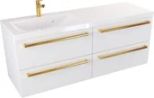 Szafki łazienkowe - Szafka z Umywalką ATHOS 120 cm 4SZ L MAT - Uchwyt Złoty - miniaturka - grafika 1