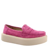 Mokasyny damskie - Vinceza 79535 damskie mokasyny skórzane pólbuty zamszowe na platformie fuksja - miniaturka - grafika 1