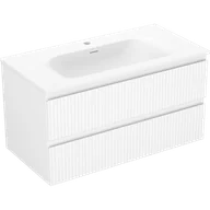 Szafki łazienkowe - Mexen Rivel szafka łazienkowa 90 cm z umywalką Vela, 2 szuflady, ryflowana , biała mat - 91A20-09047-2-BFF01-W23M01 - miniaturka - grafika 1