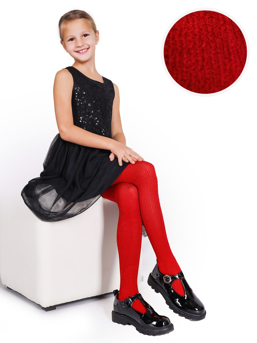 Rajstopy mikrofibra dziewczęce dziecięce 80DEN prążek czerwone 104-110 MYWAY