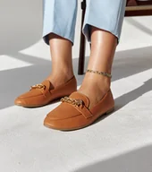 Mokasyny damskie - Mokasyny z łańcuszkiem Scaletta ciepły brąz-36 - miniaturka - grafika 1