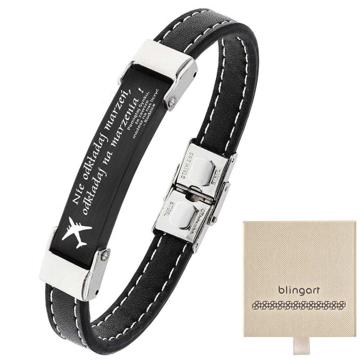 Bransoletka z GRAWEREM męska skórzana blaszka