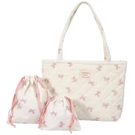 Torebki damskie - Pikowana Urocza Torba z Woreczkami Zestaw Coquette Biała w Kokardki - miniaturka - grafika 1