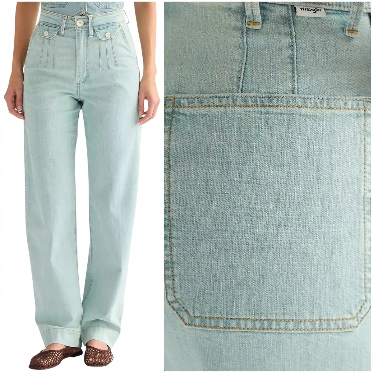 Wrangler Sleek Barrel luźne wysokie damskie spodnie jeansowe chinos W27 L32