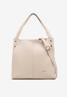 Torebki damskie - Beżowa Torebka w Typie Shopper z Paskiem i Rączką Soreline - miniaturka - grafika 1