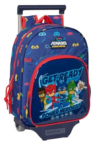 Safta PJMASKS READY Plecak dziecięcy z wózkiem 705, idealny dla dzieci w różnym wieku, wygodny i wszechstronny, jakość i wytrzymałość, 26 x 11 x 34 cm, granatowy, Granatowy, Estándar, Casual