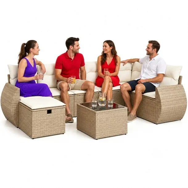 Zestaw mebli ogrodowych beżowy z rattanem PE, wymiary: 62x62x69 cm, 55x62x