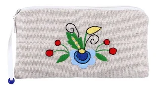 Etui na okulary, kosmetyczka, folk haft kaszubski róża (płótno) - Kosmetyczki, organizery i kuferki - miniaturka - grafika 1