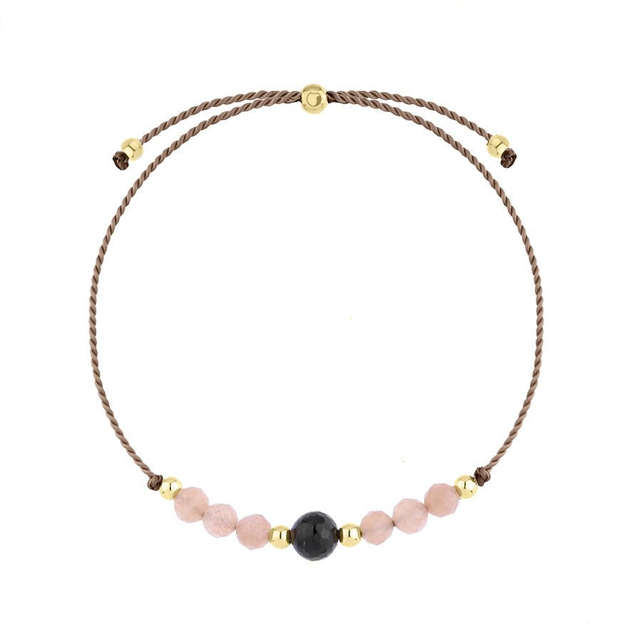 Bransoletka zodiakalna Strzelec Kamień słoneczny i turmalin na sznurku