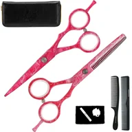 Nożyczki fryzjerskie - Wolf zestaw fryzjerski degażówki i nożyczki praworęczne 5,5 + futerał grzebienie, Pink Rose offset fryzjerskie do strzyżenia włosów do salonu linia classic - miniaturka - grafika 1
