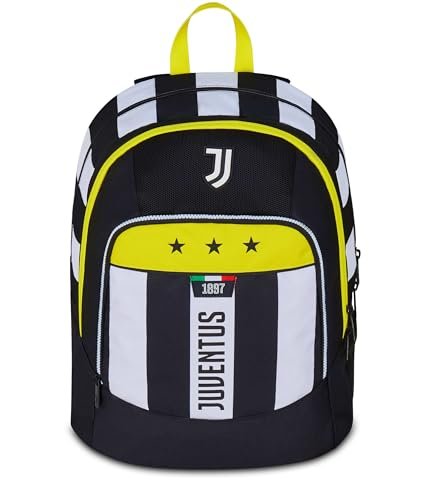 Seven Juventus Advanced plecak szkolny, czarno-biały, podwójna komora i kieszeń na butelkę, 29 l, szkoła podstawowa, plecak dla dzieci, piłka nożna, czarne, Taglia unica, Casual