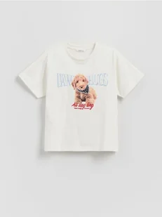 Reserved - T-shirt z nadrukiem - złamana biel - Koszulki dla dziewczynek - miniaturka - grafika 1